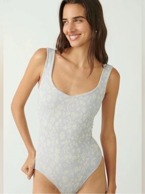 Free People Lavender Floral Scoop Neck Bodysuit
